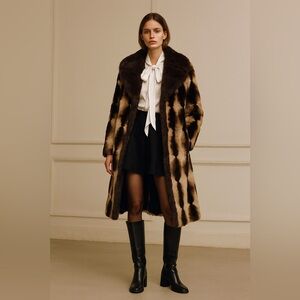 Bebe Y2K Brown Long Rabbit Fur Coat Leah Behn Viral Coat 90s Celebrity Style